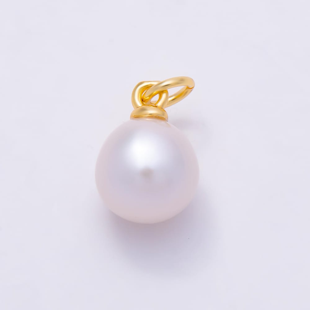 18K Gold Filled 12mm White Natural Freshwater Round Pearl Charm | Charms-02222