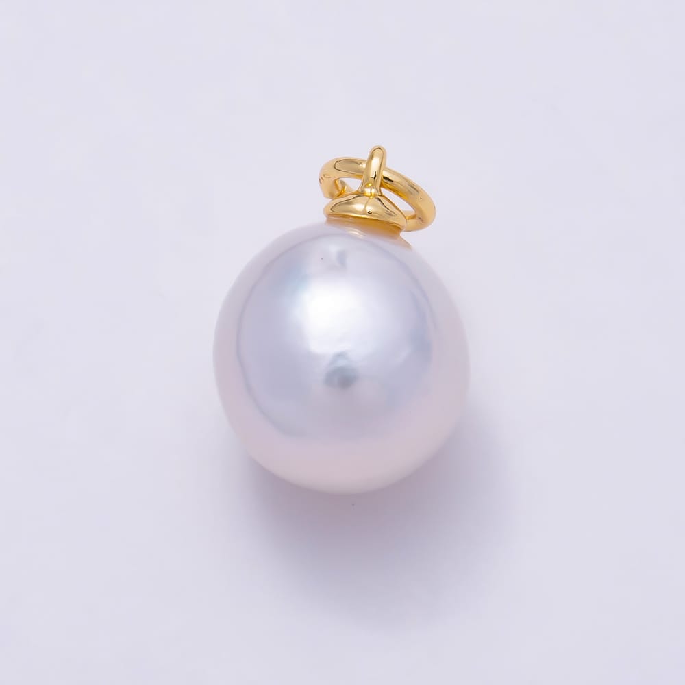 18K Gold Filled 13mm White Round Freshwater Pearl Charm | Charms-02223