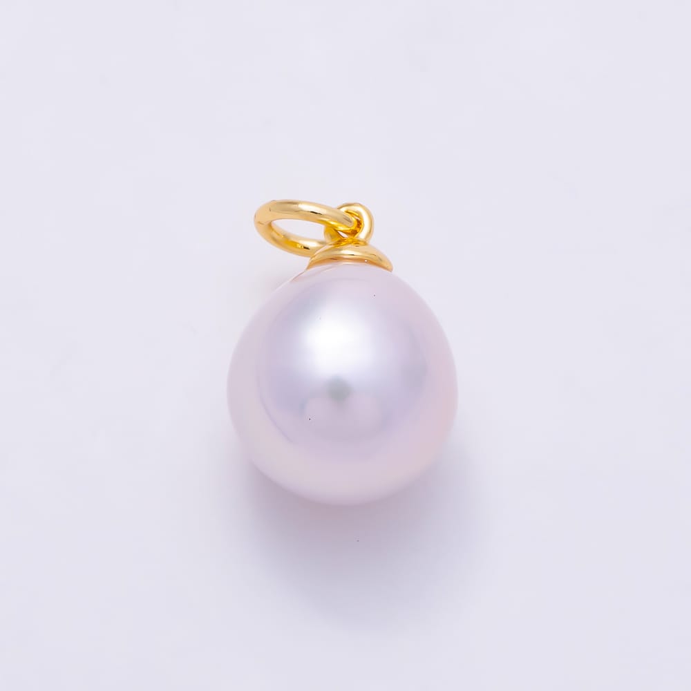 18K Gold Filled 14mm White Natural Freshwater Teardrop Pearl Charm | Charms-02224
