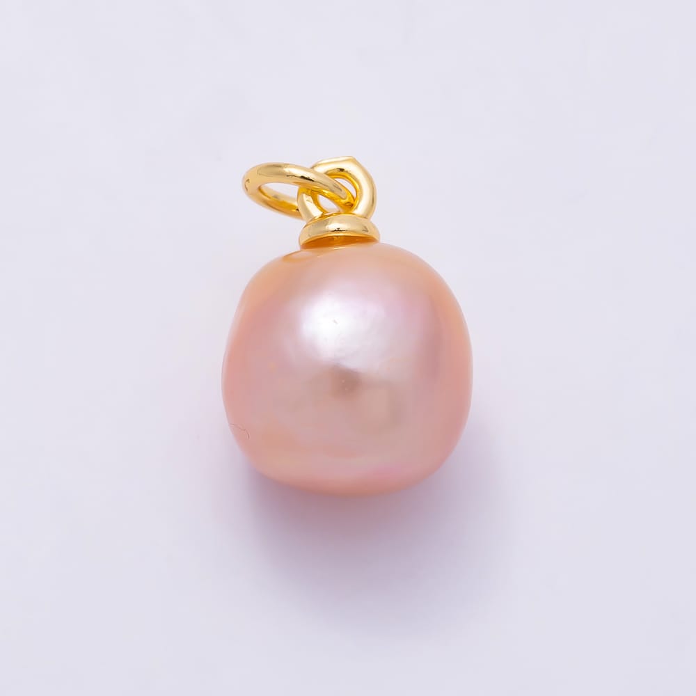 18K Gold Filled 14mm Pink Baroque Natural Freshwater Pearl Charm | Charms-02227