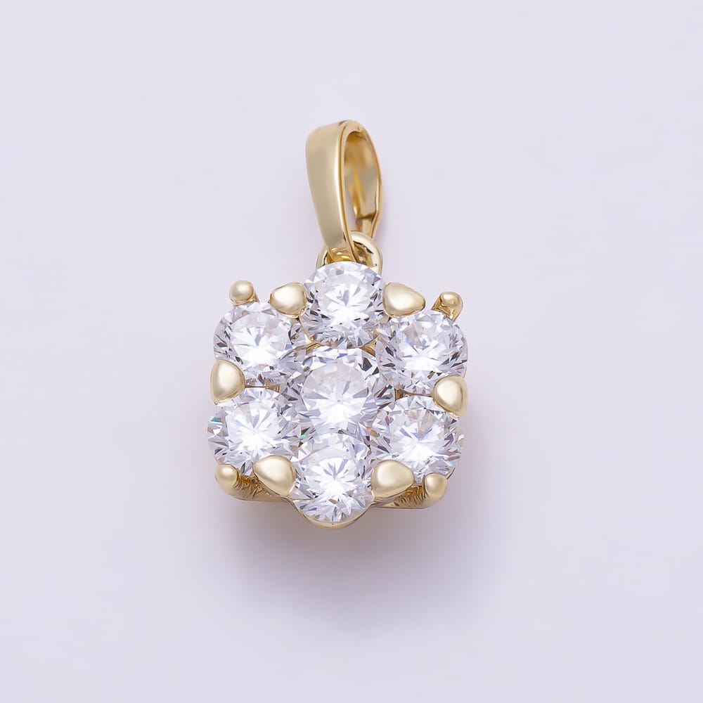 16K Gold Filled 14mm Clear CZ Round Cluster Flower Pendant | Charms-02229
