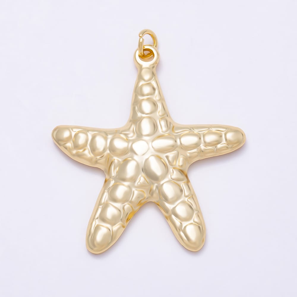 Stainless Steel PVD Gold 36mm Round Textured Minimalist Starfish Pendant | Charms-02235