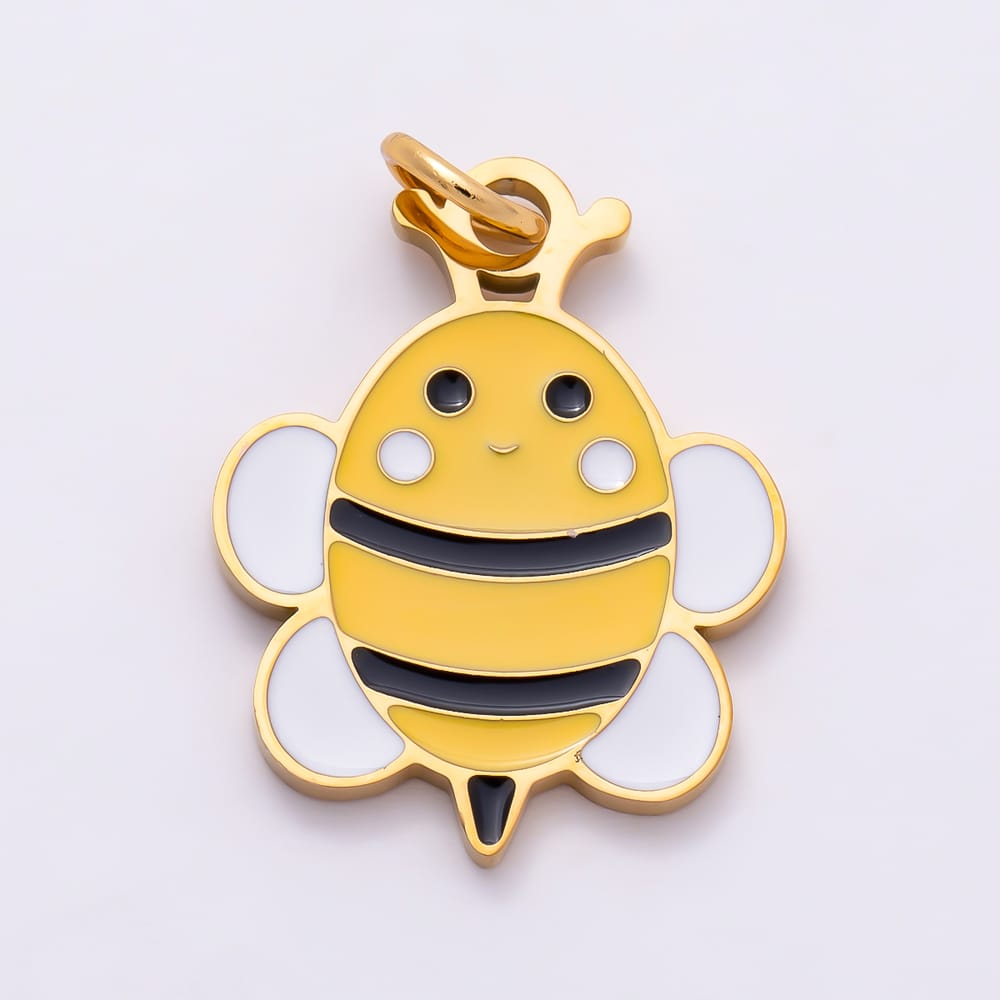 16K Gold Filled 19mm Yellow Enamel Bumble Bee Insect Charm in Gold & Silver | Charms-02238 Charms-02239