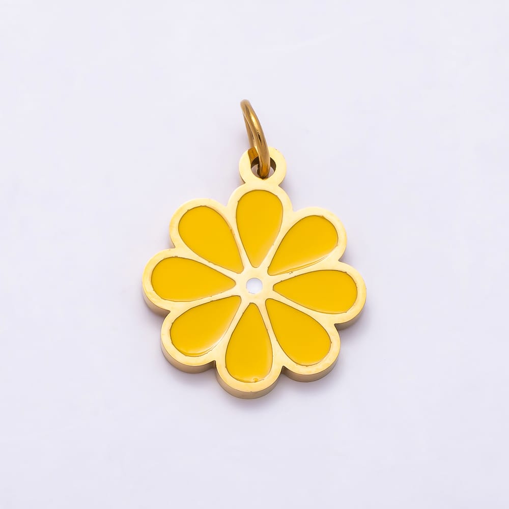 16K Gold Filled 16mm Yellow Enamel Daisy Flower Charm | Charms-02241
