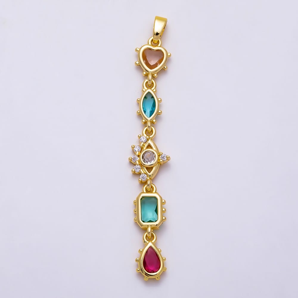 16K Gold Filled 52mm Multicolor CZ Multi Cut Bezel Evil Eye Drop Pendant | Charms-02254