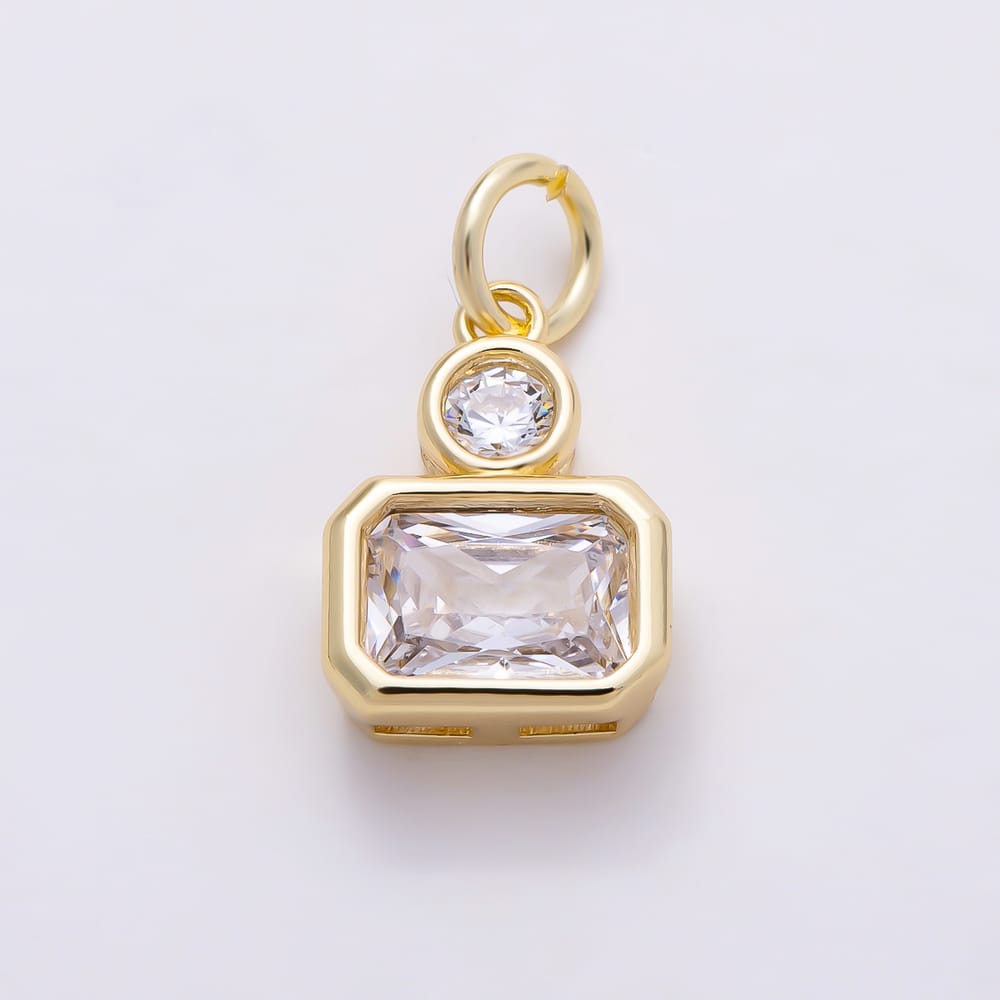 16K Gold Filled 12.5mm Clear CZ Round Baguette Bezel Charm | Charms-02257