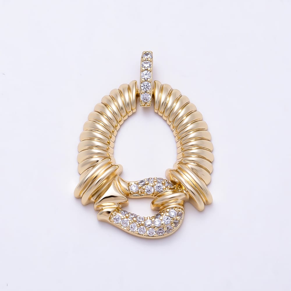 14K Gold Filled 25mm Micro Paved CZ Ribbed Circular Interlock Knot Geometric Pendant | Charms-02260