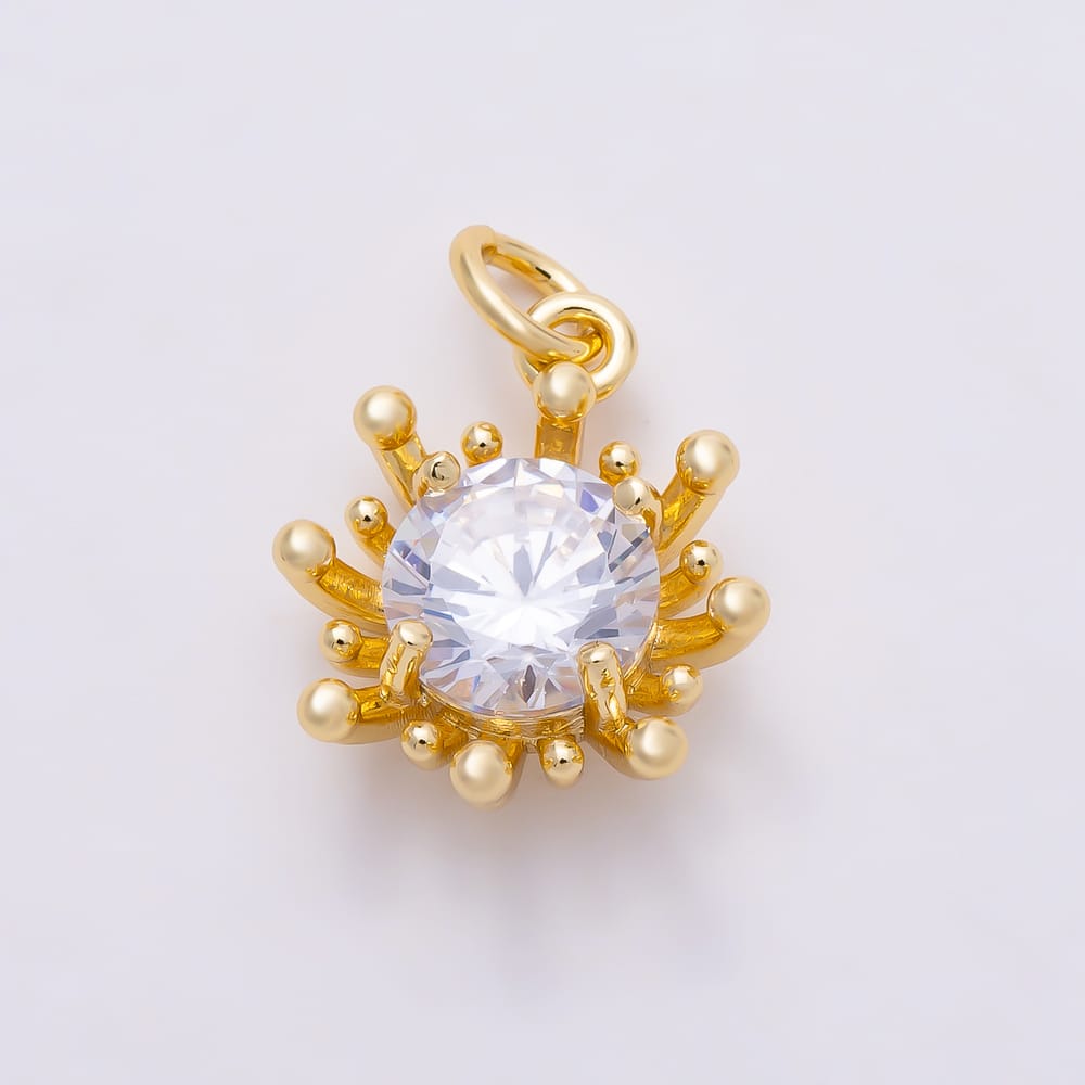 16K Gold Filled 15mm Clear CZ Round Molten Bloom Flower Charm in Gold & Silver | Charms-02268 Charms-02269