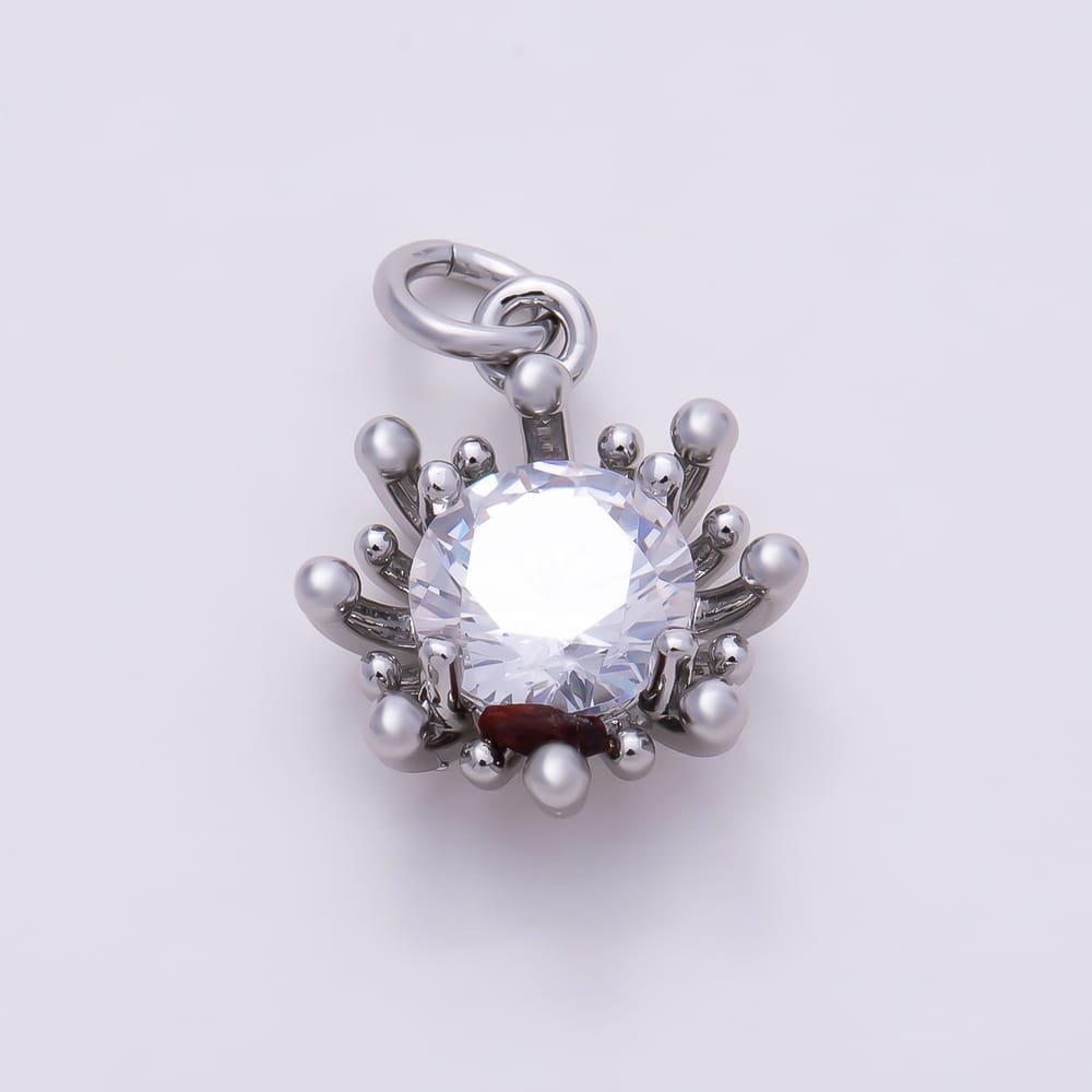 16K Gold Filled 15mm Clear CZ Round Molten Bloom Flower Charm in Gold & Silver | Charms-02268 Charms-02269