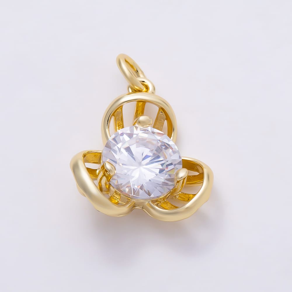 16K Gold Filled 15mm Clear CZ Round Open Triple Band Flower Charm in Gold & Silver | Charms-02270 Charms-02271