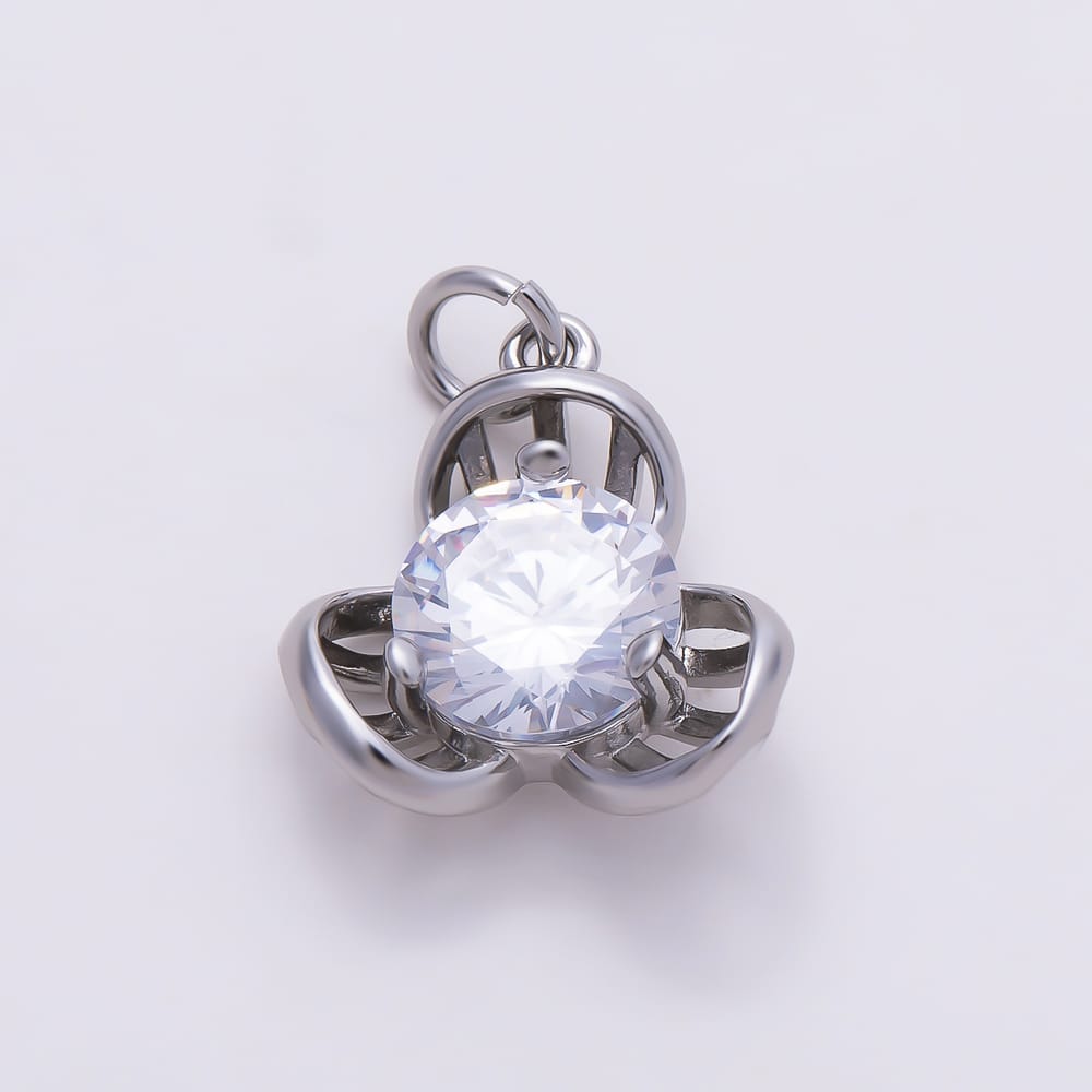 16K Gold Filled 15mm Clear CZ Round Open Triple Band Flower Charm in Gold & Silver | Charms-02270 Charms-02271