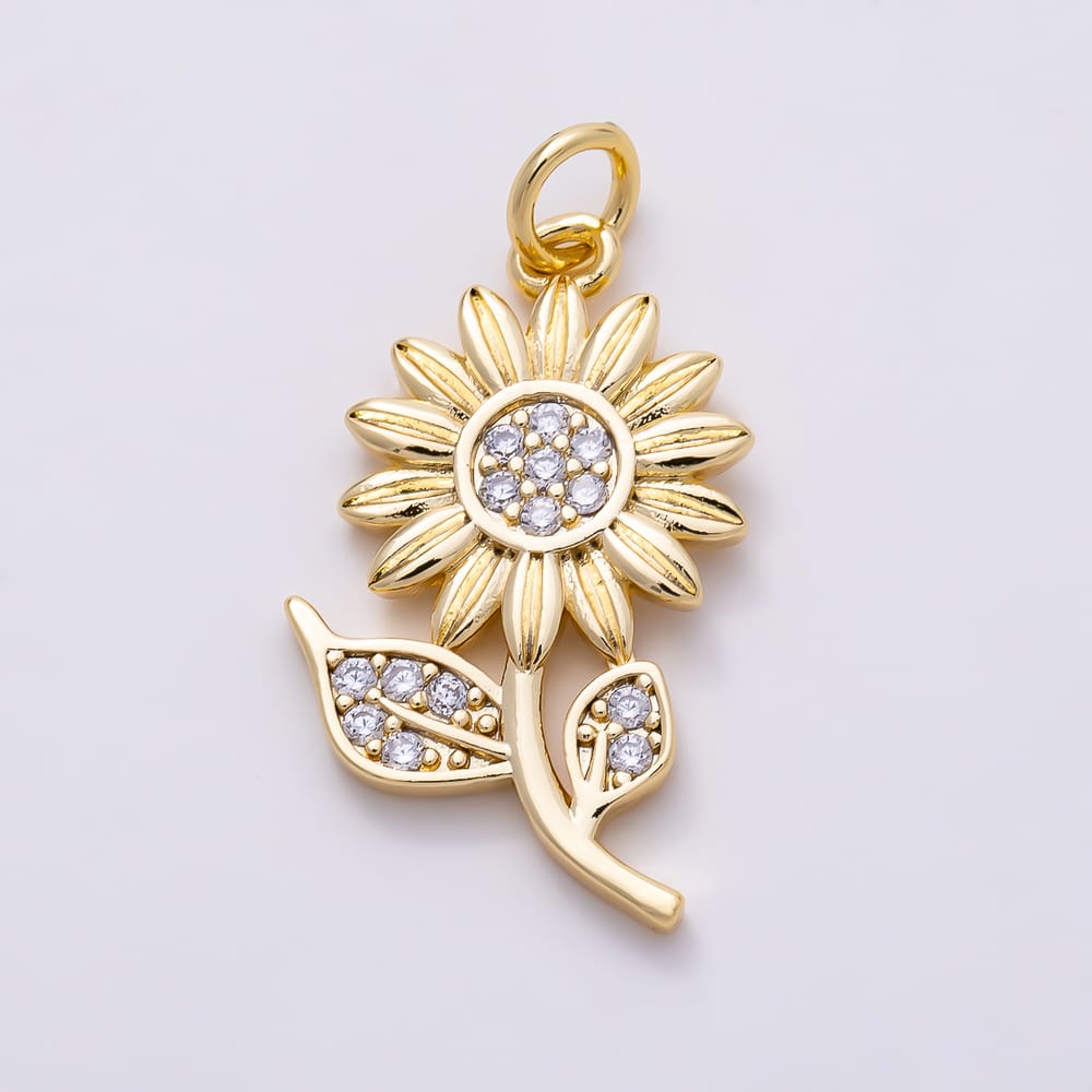 16K Gold Filled 23mm Micro Paved CZ Sunflower Charm in Gold & Silver | Charms-02280 Charms-02281