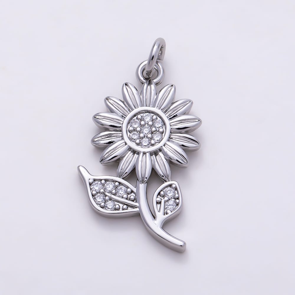 16K Gold Filled 23mm Micro Paved CZ Sunflower Charm in Gold & Silver | Charms-02280 Charms-02281