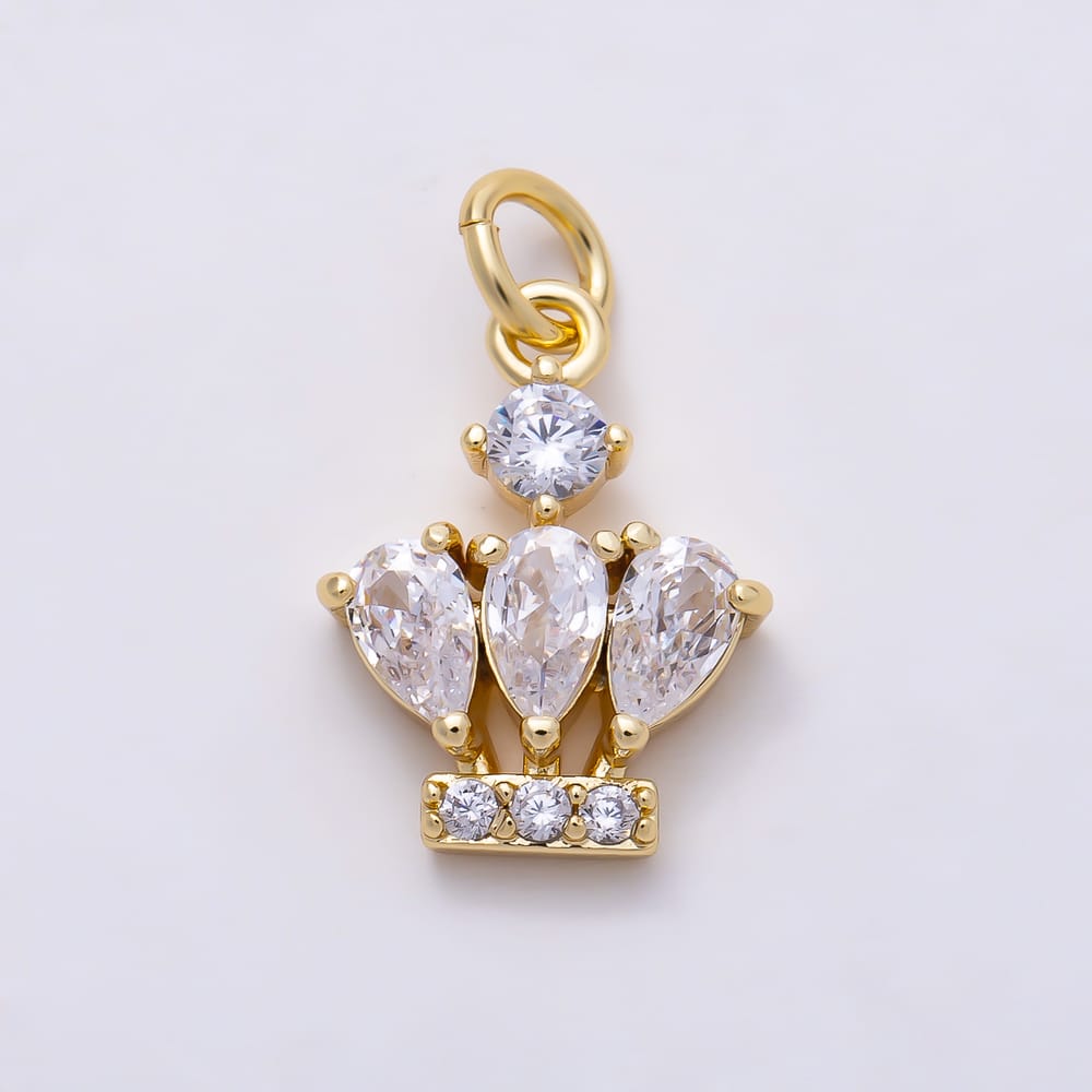 16K Gold Filled 14mm Clear Triple Teardrop Micro Paved CZ Crown Charm in Gold & Silver | Charms-02282 Charms-02283