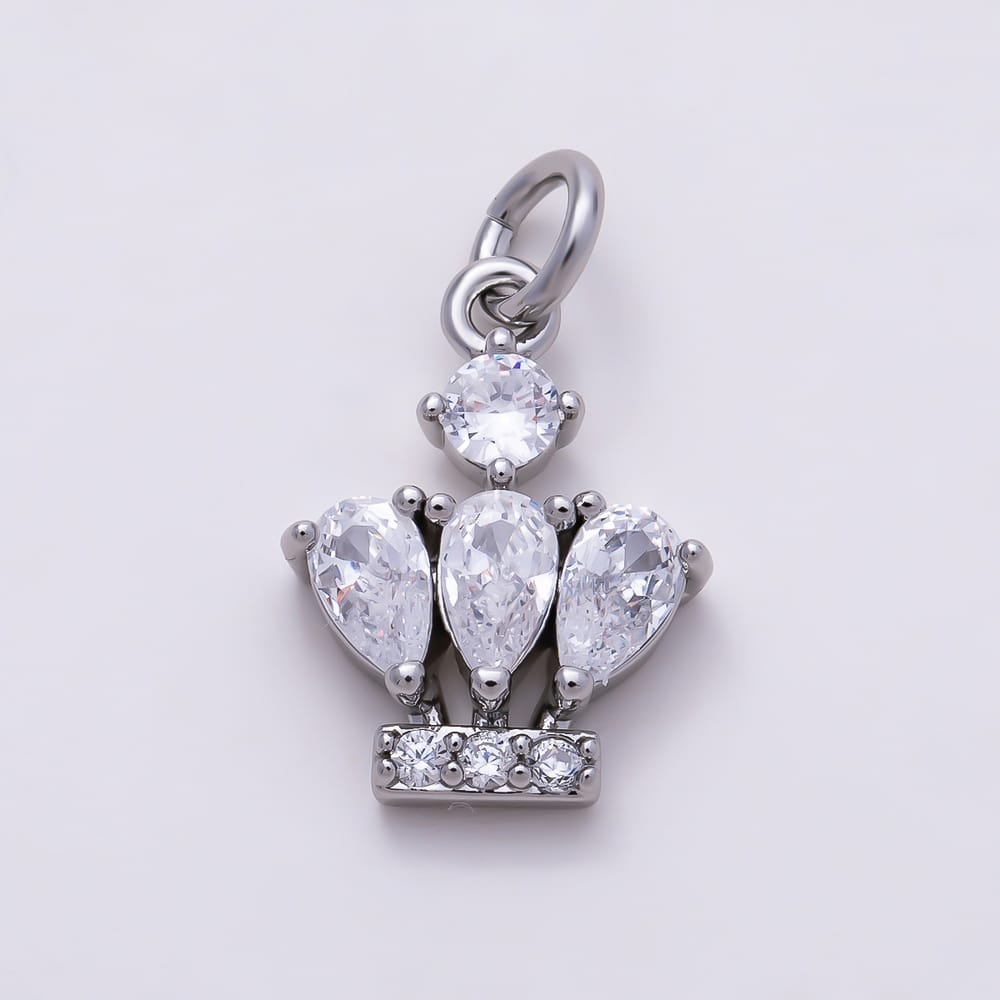 16K Gold Filled 14mm Clear Triple Teardrop Micro Paved CZ Crown Charm in Gold & Silver | Charms-02282 Charms-02283