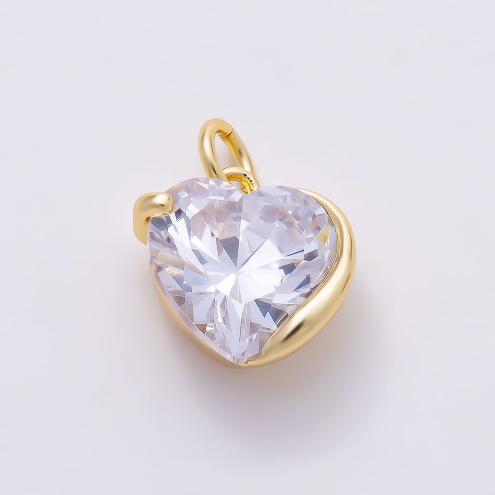 16K Gold Filled 12mm Clear CZ Molten Bezel Heart Charm in Gold & Silver | Charms-02284 Charms-02285
