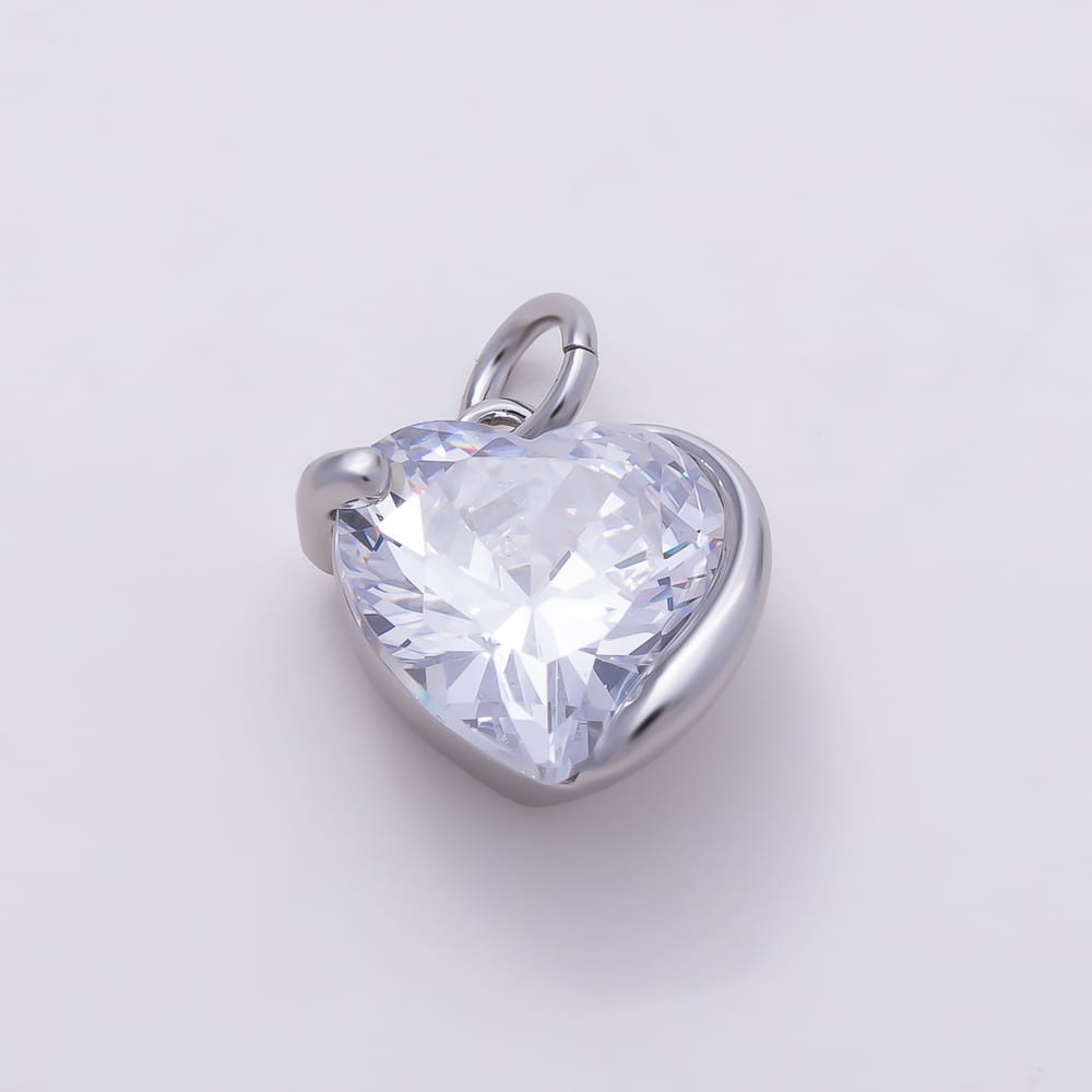 16K Gold Filled 12mm Clear CZ Molten Bezel Heart Charm in Gold & Silver | Charms-02284 Charms-02285