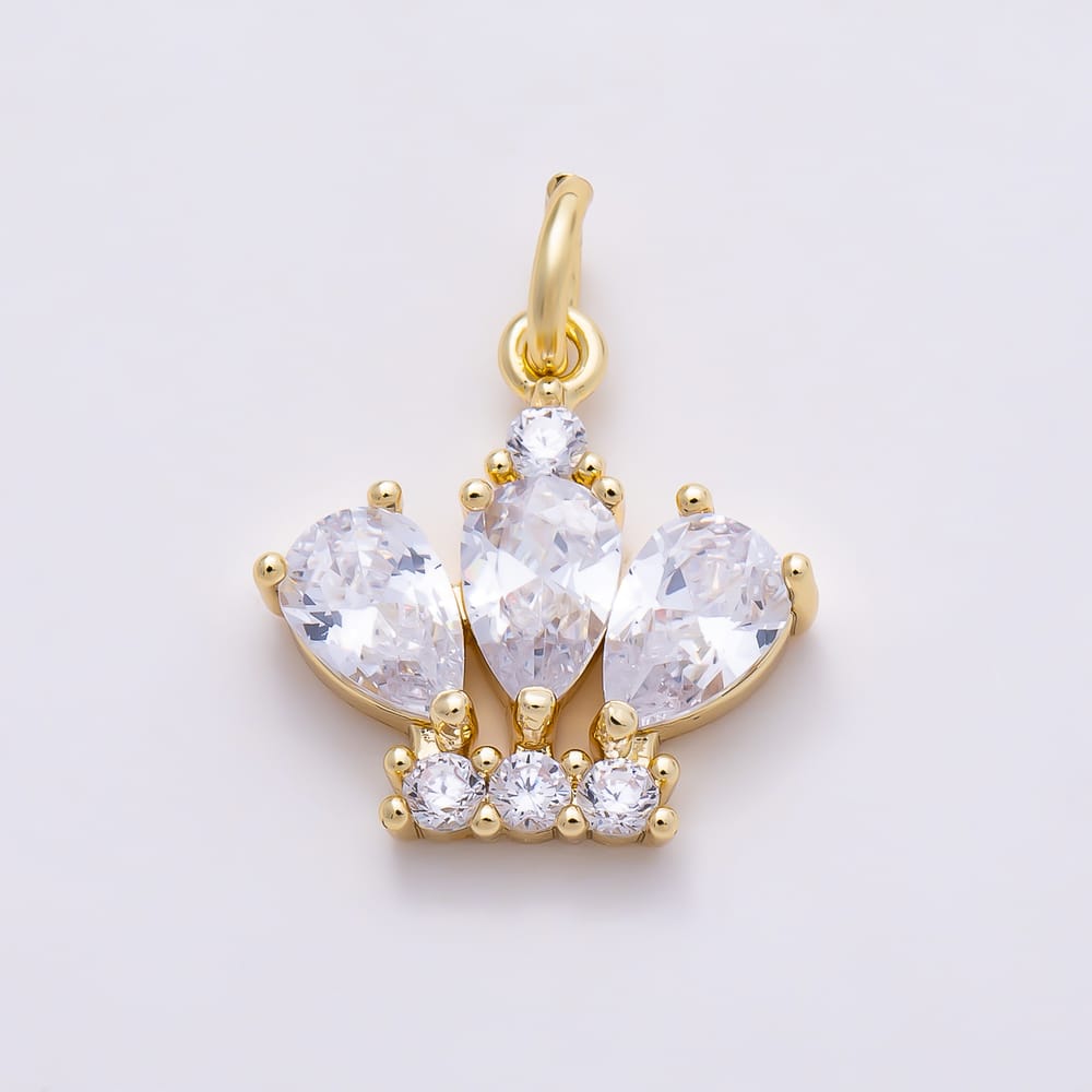 16K Gold Filled 14mm Triple Teardrop Micro Paved CZ Crown Charm in Gold & Silver | Charms-02288 Charms-02289
