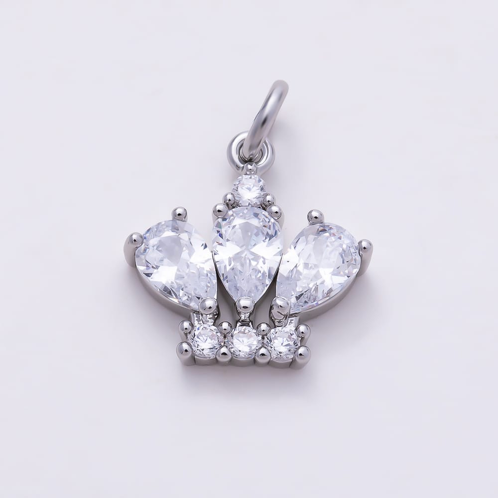 16K Gold Filled 14mm Triple Teardrop Micro Paved CZ Crown Charm in Gold & Silver | Charms-02288 Charms-02289
