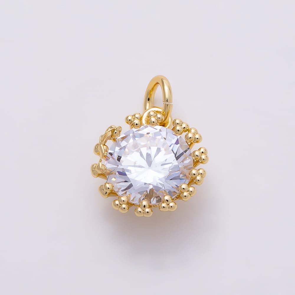 16K Gold Filled 12mm Clear CZ Round Dotted Beaded Mini Charm in Gold & Silver | Charms-02290 Charms-02291
