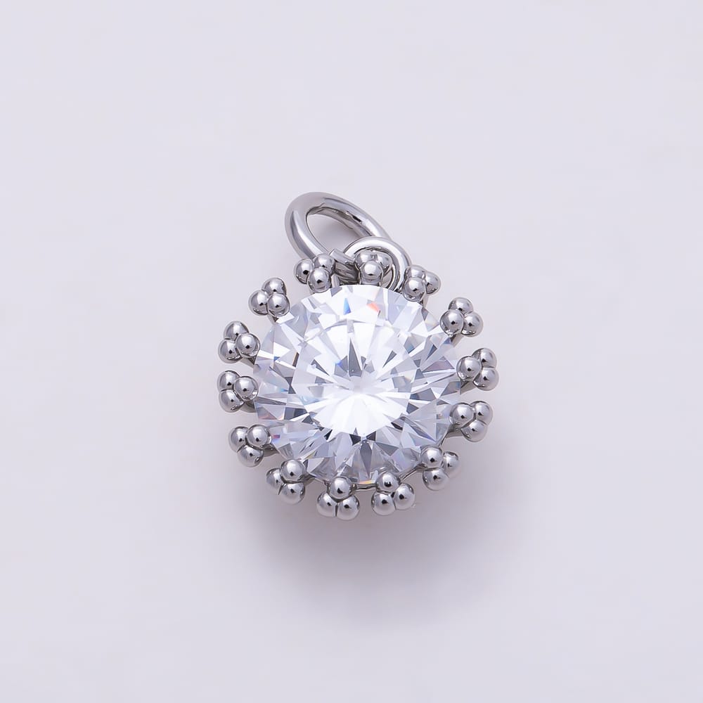 16K Gold Filled 12mm Clear CZ Round Dotted Beaded Mini Charm in Gold & Silver | Charms-02290 Charms-02291