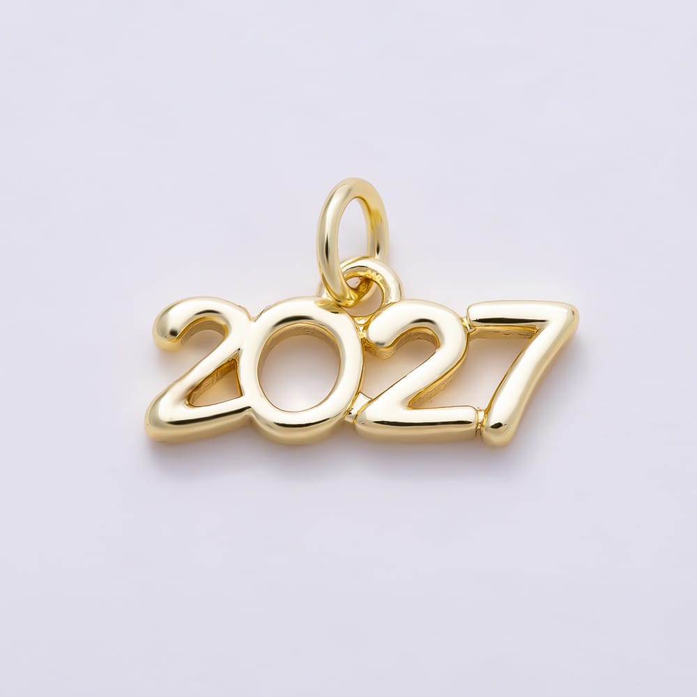 16K Gold Filled 7.5mm "2027" New Year Minimalist Number Script Charm in Gold & Silver | Charms-02300 Charms-02301