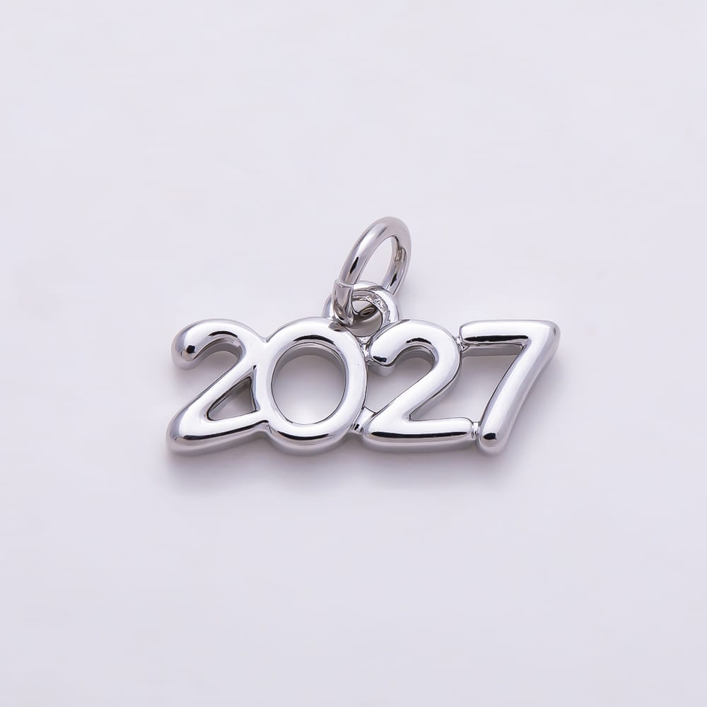16K Gold Filled 7.5mm "2027" New Year Minimalist Number Script Charm in Gold & Silver | Charms-02300 Charms-02301