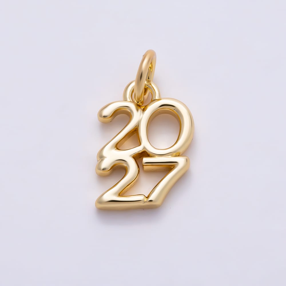 16K Gold Filled 12mm "2027" New Year Minimalist Number Script Charm in Gold & Silver | Charms-02303 Charms-02304