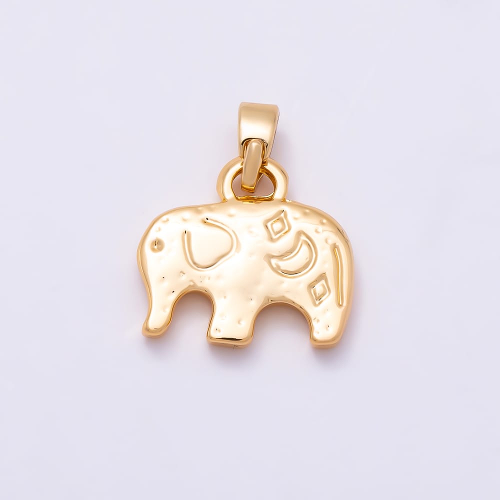 16K Gold Filled 14mm Minimalist Engraved Elephant Animal Mini Pendant | Charms-02324
