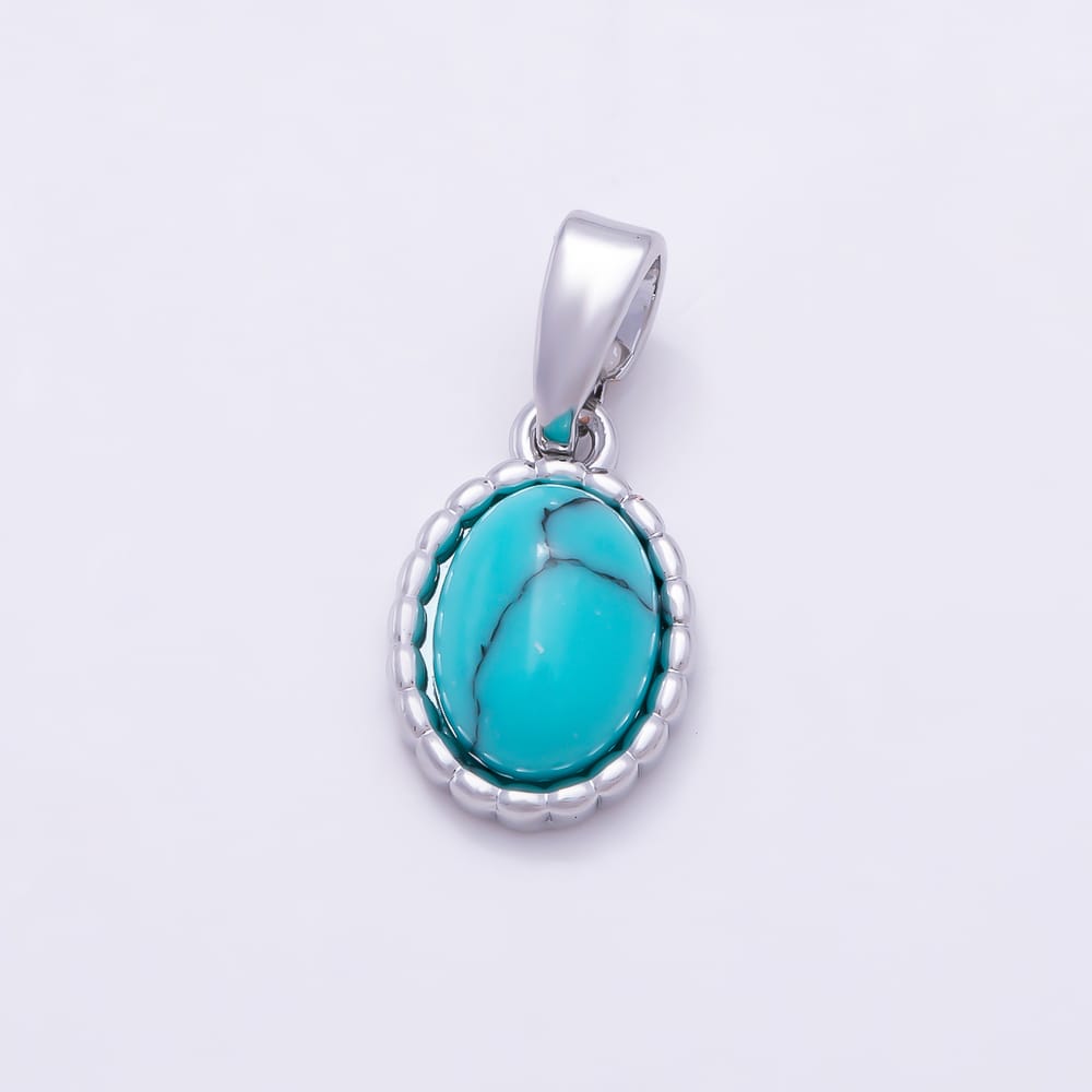 16K Gold Filled 15mm Turquoise, Tiger Eye Cabochon Bezel Oval Pendant in Gold & Silver | Charms-02335 ~ Charms-02338