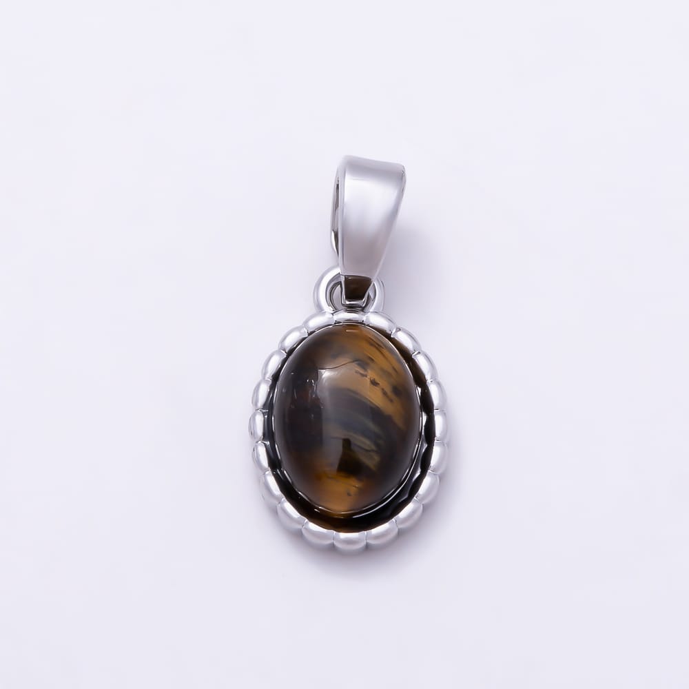 16K Gold Filled 15mm Turquoise, Tiger Eye Cabochon Bezel Oval Pendant in Gold & Silver | Charms-02335 ~ Charms-02338
