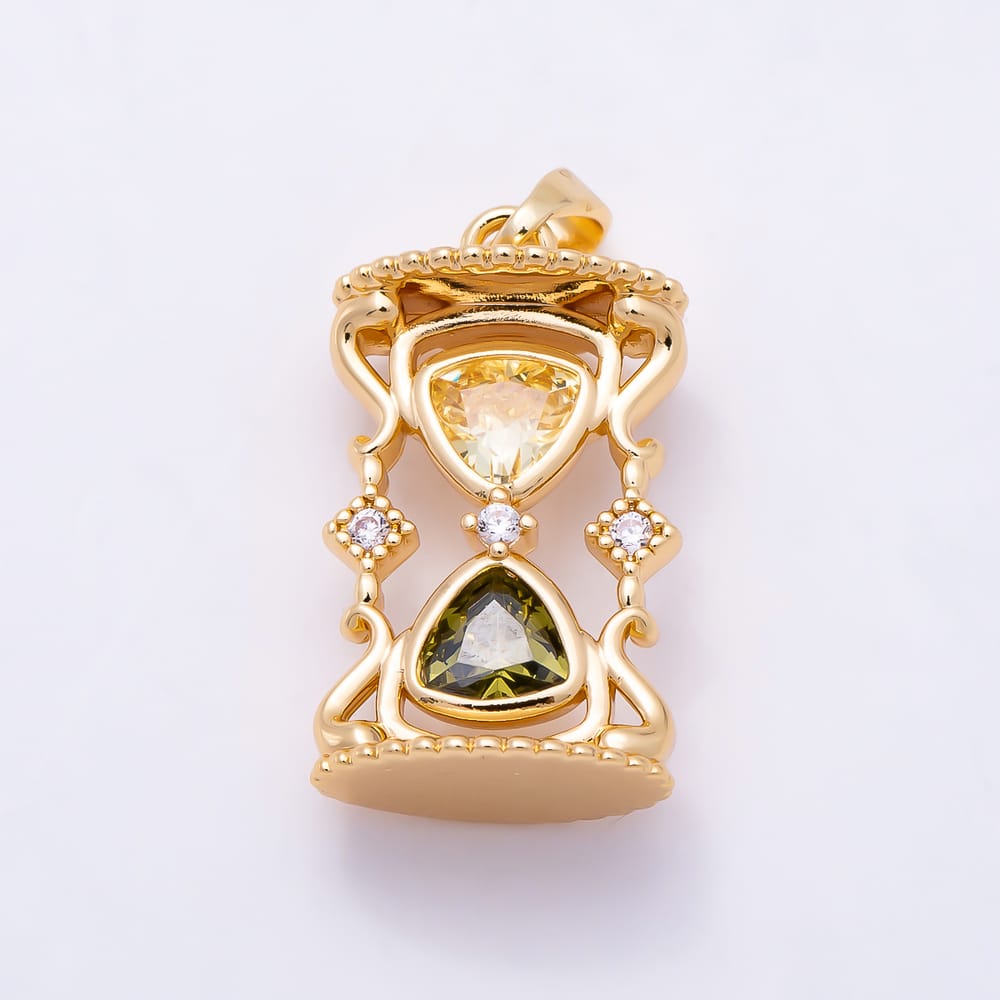 16K Gold Filled 21mm Yellow Green CZ Hourglass Pendant in Gold & Silver | Charms-02342 Charms-02343