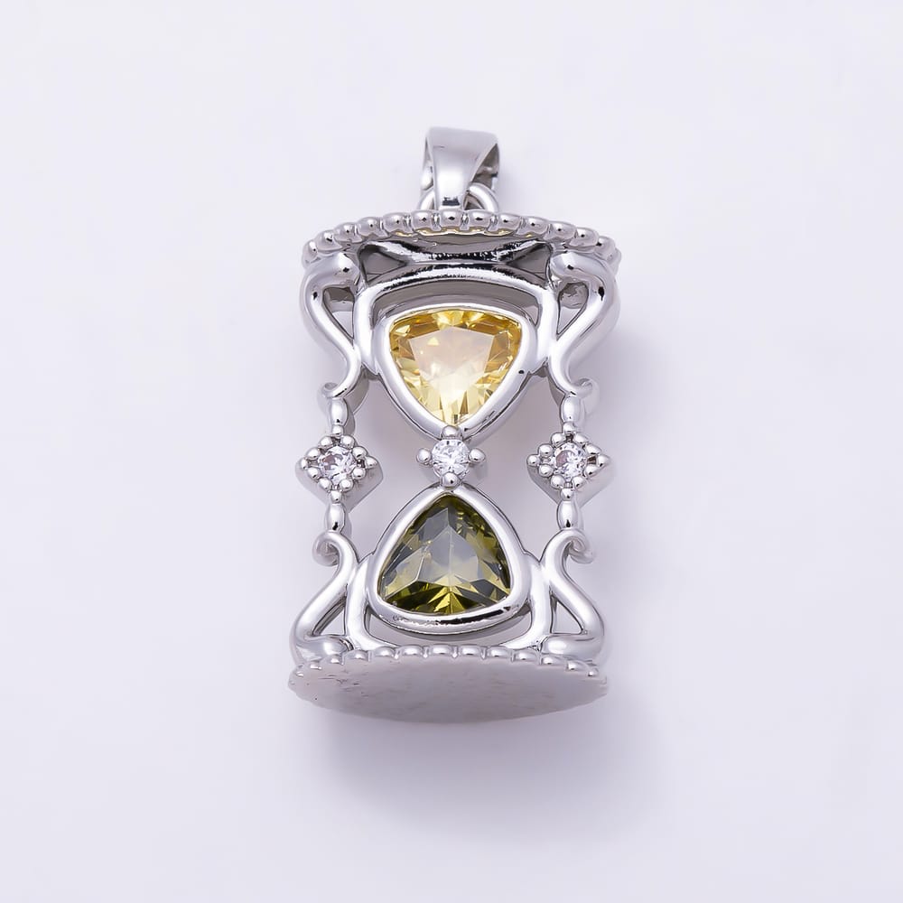 16K Gold Filled 21mm Yellow Green CZ Hourglass Pendant in Gold & Silver | Charms-02342 Charms-02343