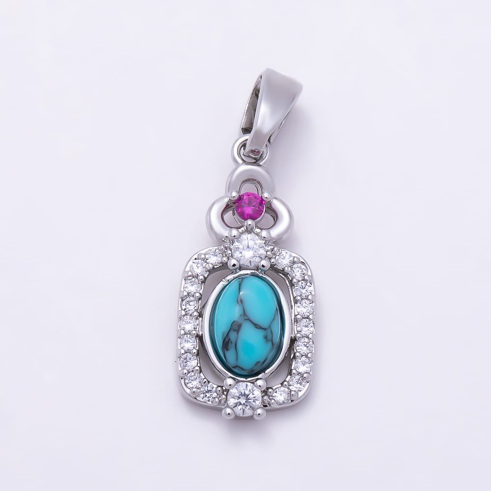 16K Gold Filled 18mm Turquoise Cabochon Micro Paved CZ Bezel Oval Pendant | Charms-02344 - Charms-02345