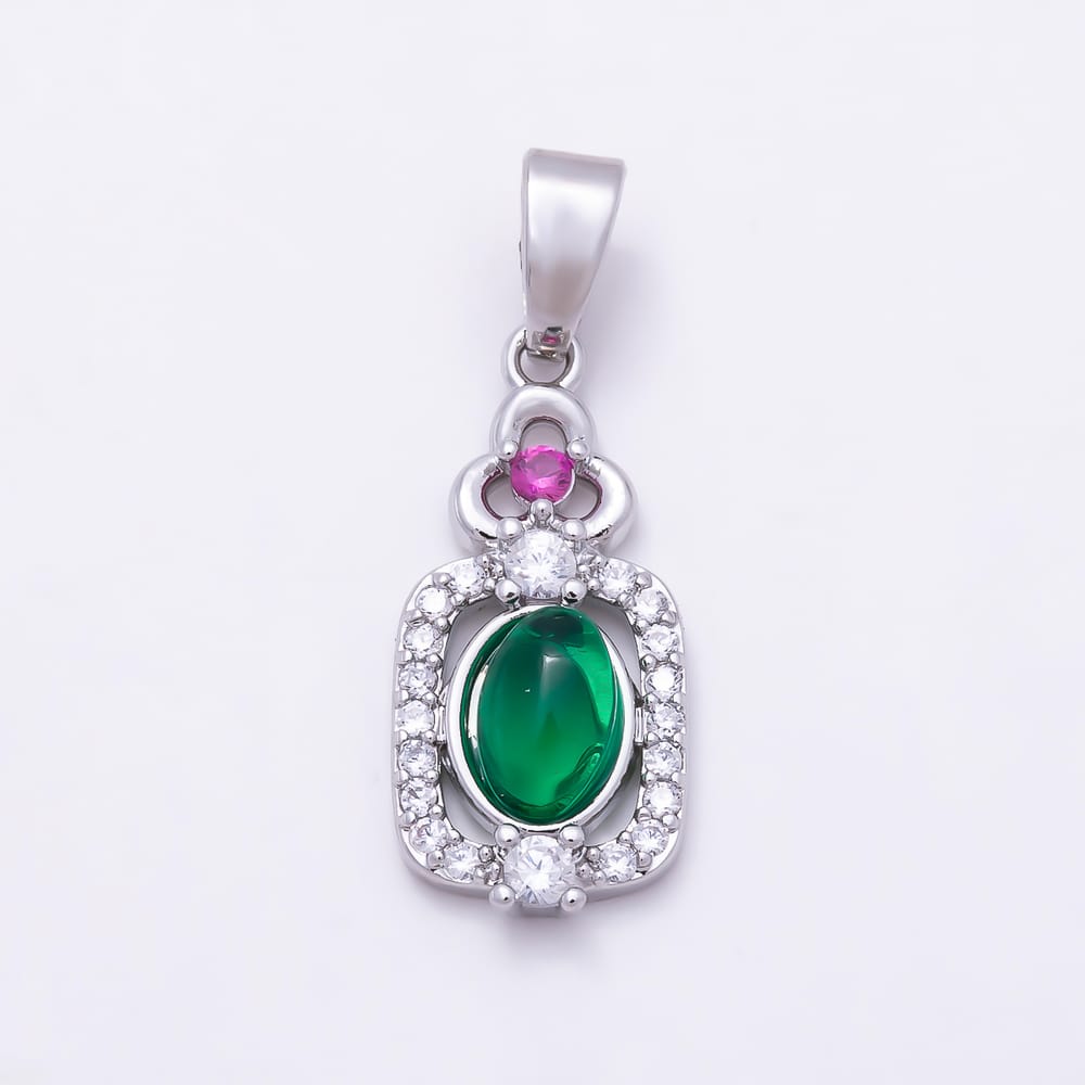 16K Gold Filled 18mm Green Agate Cabochon Micro Paved CZ Bezel Oval Pendant | Charms-02346 Charms-02347