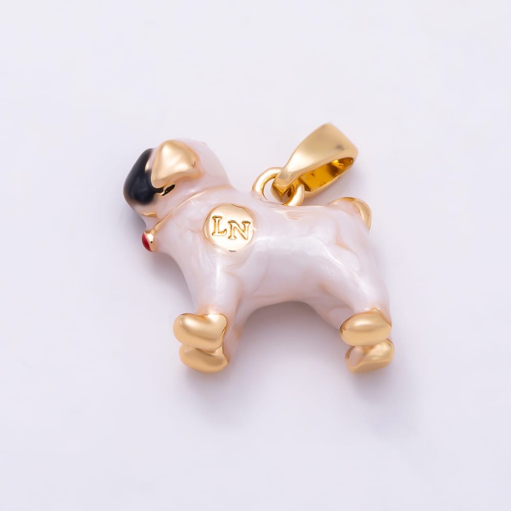 16K Gold Filled White Enamel Pug Dog 3D Multidimensional Pendant | Charms-02350