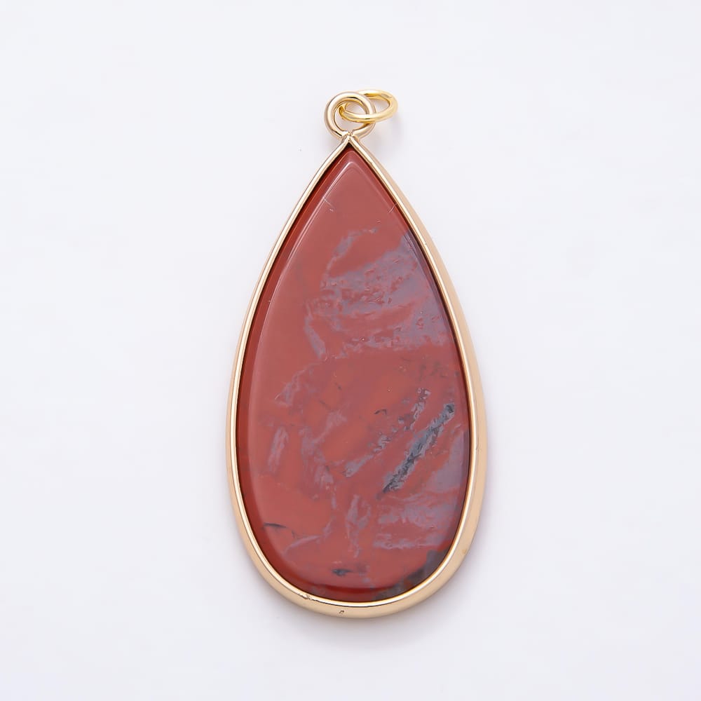 16K Gold Filled 45mm Natural Gemstone Bezel Teardrop Charm | Charms-02351 ~ Charms-02358