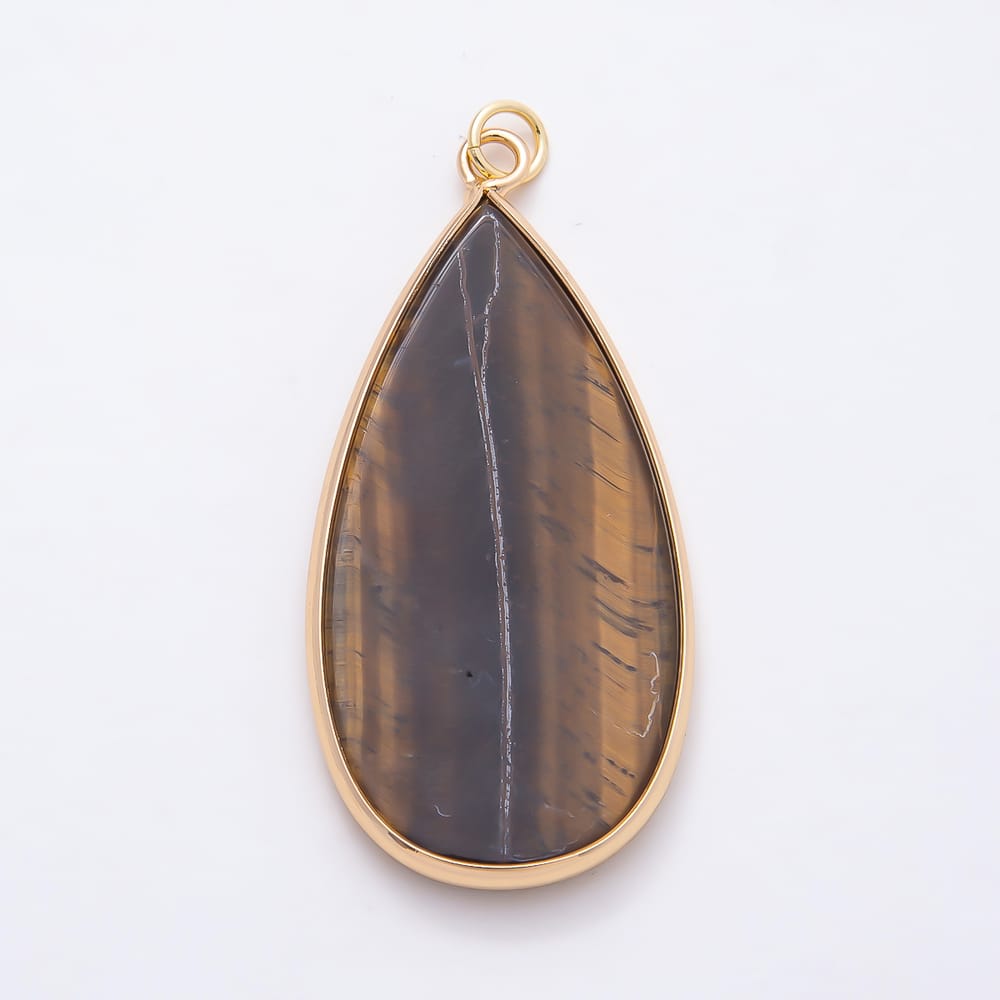 16K Gold Filled 45mm Natural Gemstone Bezel Teardrop Charm | Charms-02351 ~ Charms-02358