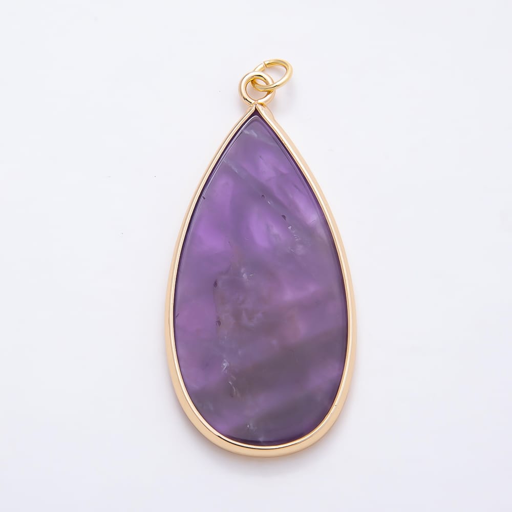 16K Gold Filled 45mm Natural Gemstone Bezel Teardrop Charm | Charms-02351 ~ Charms-02358