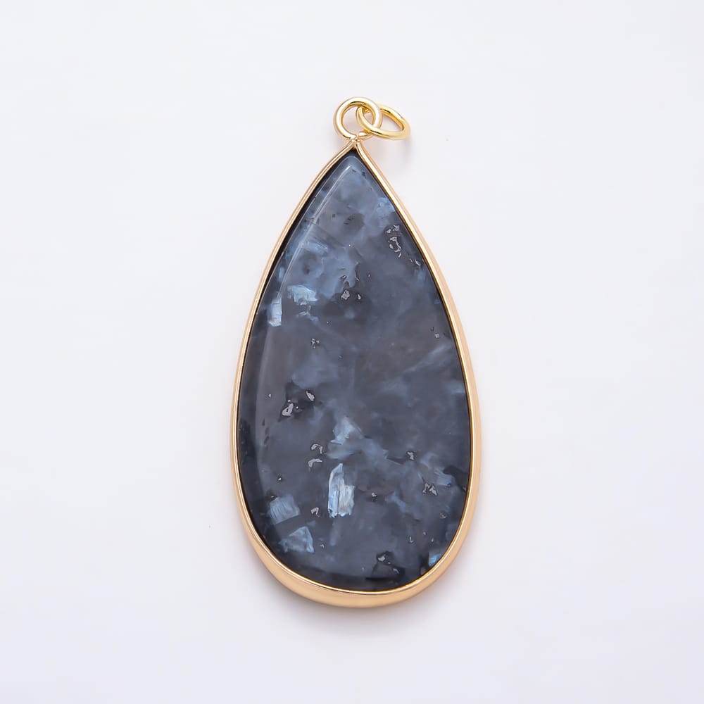16K Gold Filled 45mm Natural Gemstone Bezel Teardrop Charm | Charms-02351 ~ Charms-02358