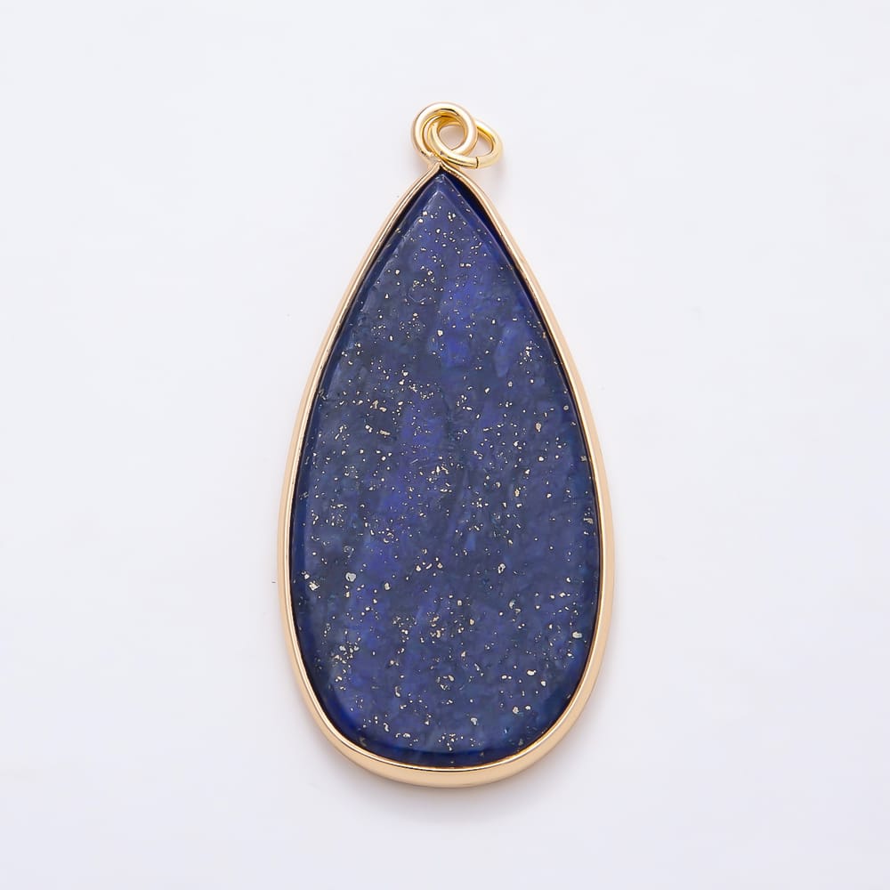 16K Gold Filled 45mm Natural Gemstone Bezel Teardrop Charm | Charms-02351 ~ Charms-02358