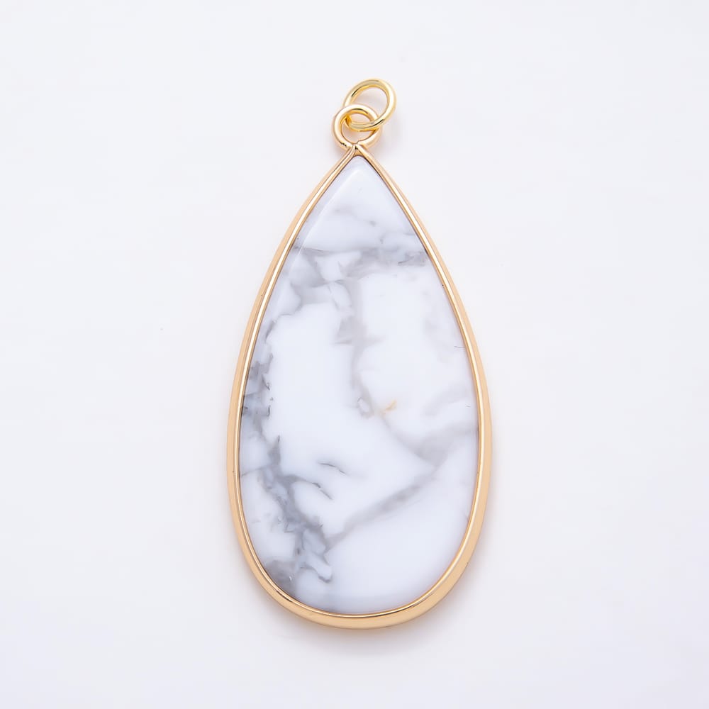 16K Gold Filled 45mm Natural Gemstone Bezel Teardrop Charm | Charms-02351 ~ Charms-02358