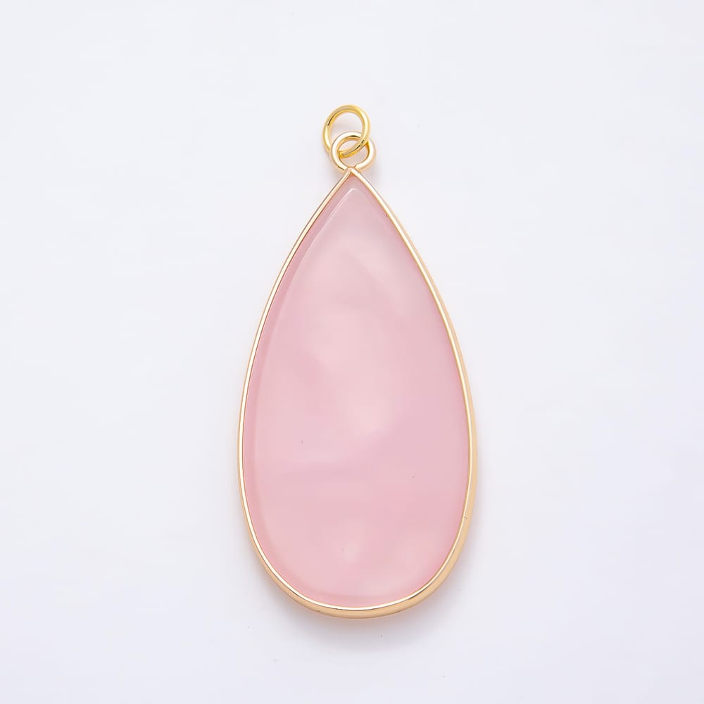 16K Gold Filled 45mm Natural Gemstone Bezel Teardrop Charm | Charms-02351 ~ Charms-02358