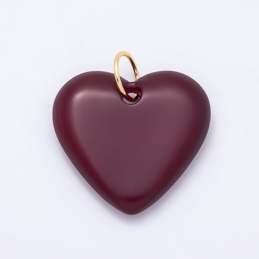 AUNTUMN FALL 16K Gold Filled 48mm Dark Red Maroon Burgundy Enamel Resin Heart Charm | Charms-02362
