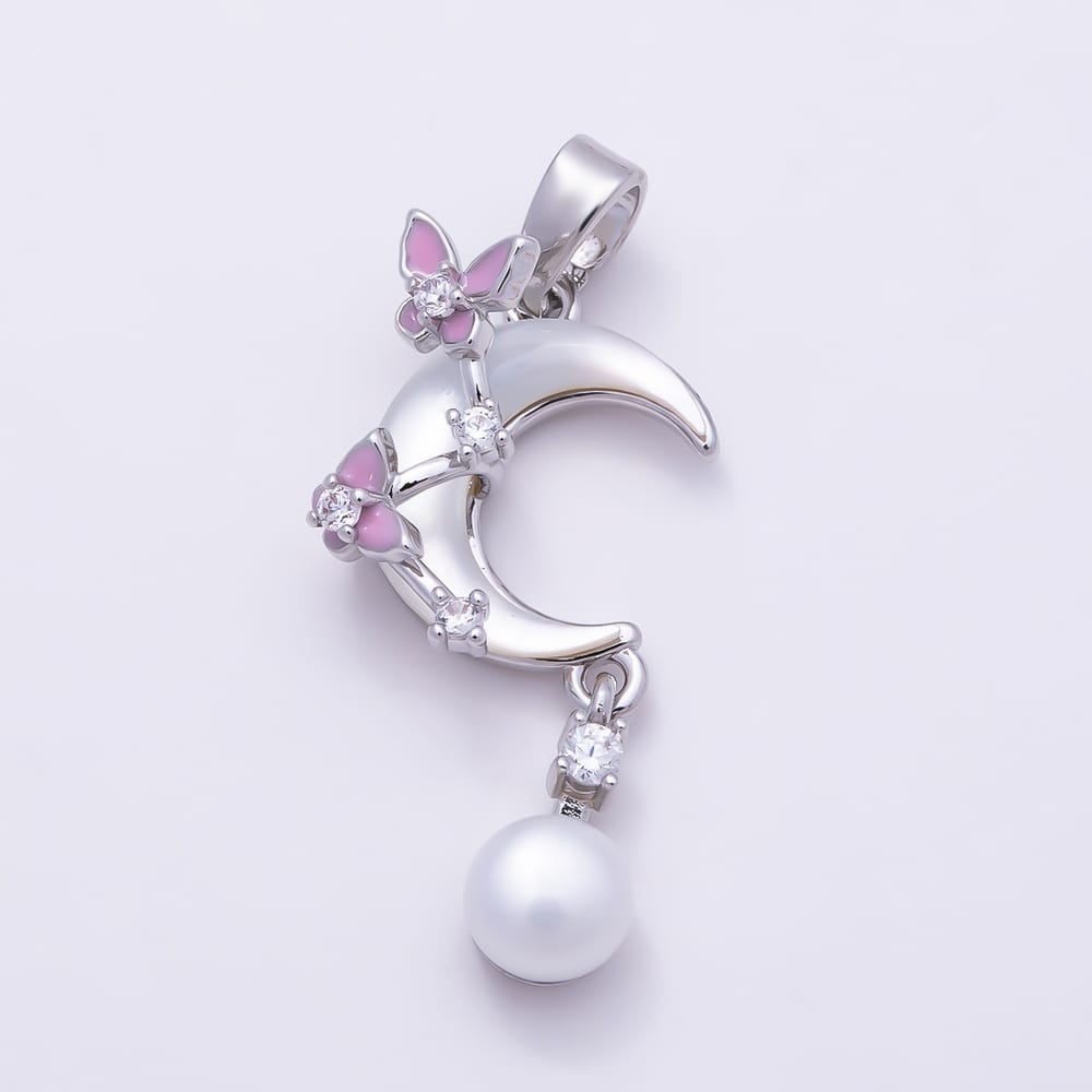 16K Gold Filled 14mm CZ Shell Pearl Drop Celestial Crescent Moon Pendant in Gold & Silver | Charms-02367 Charms-02368