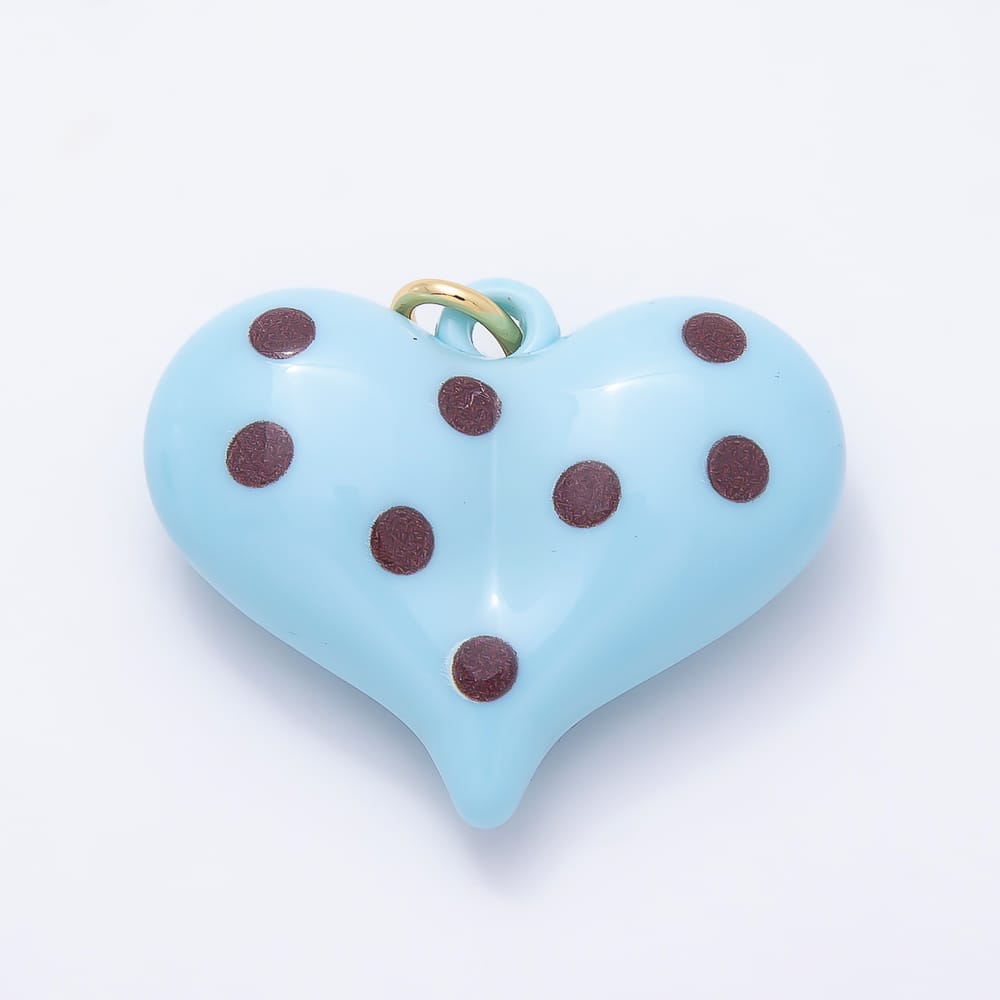 AUNTUMN FALL 18K Gold Filled 35mm Brown, Blue Polka Dotted Enamel Resin Chubby Heart Charm | Charms-02384 Charms-02385