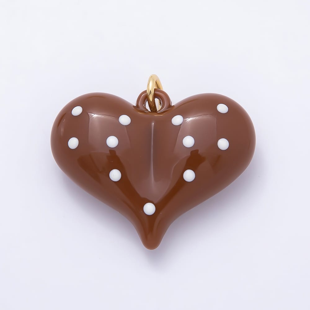 AUNTUMN FALL 18K Gold Filled 35mm White, Yellow, Multicolor Polka Dotted Brown, Red, White Enamel Resin Chubby Heart Charm | Charms-02386 ~ Charms-02388