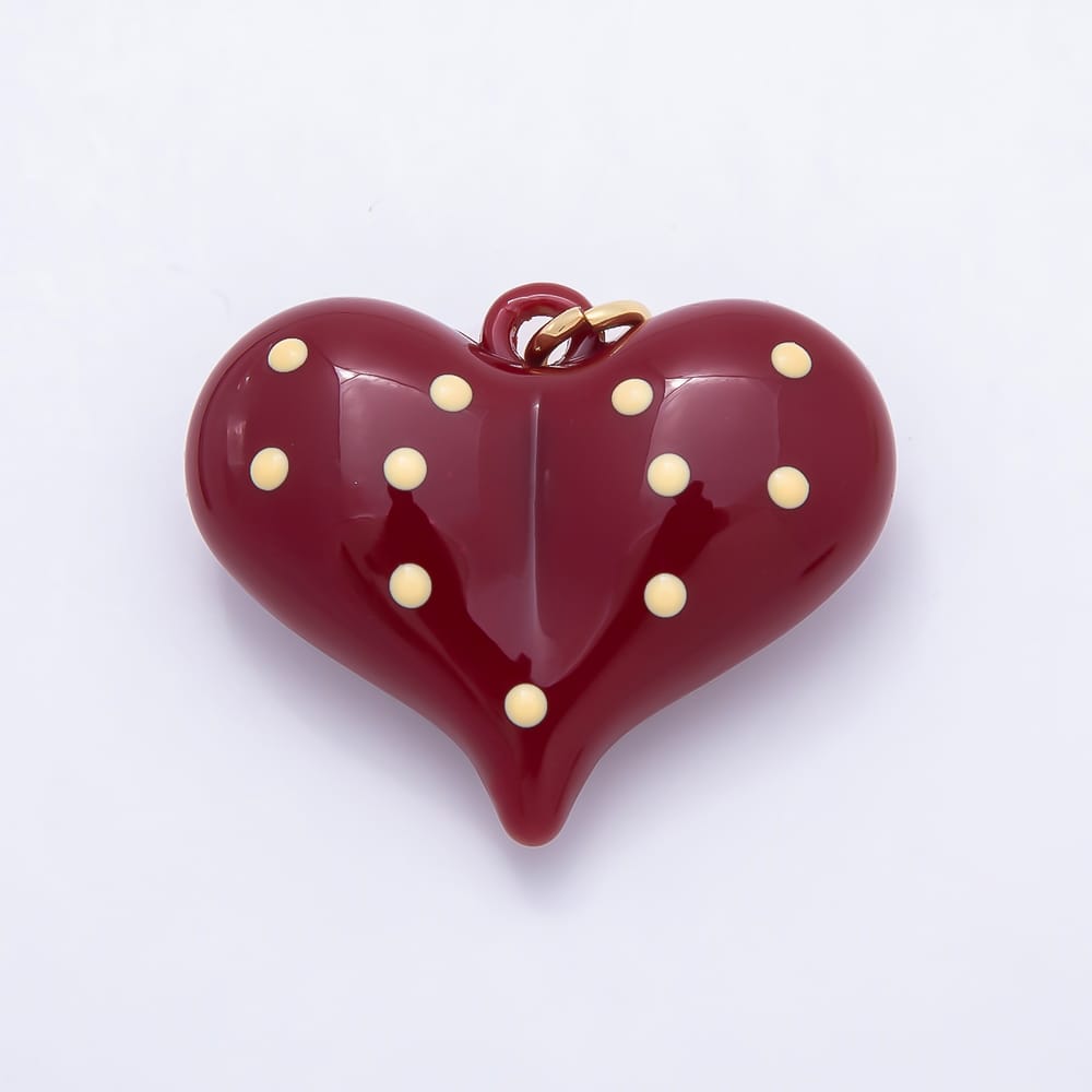 AUNTUMN FALL 18K Gold Filled 35mm White, Yellow, Multicolor Polka Dotted Brown, Red, White Enamel Resin Chubby Heart Charm | Charms-02386 ~ Charms-02388