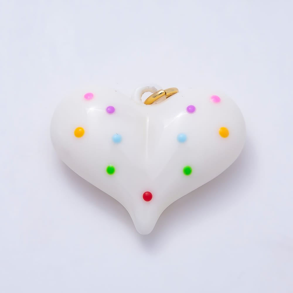 AUNTUMN FALL 18K Gold Filled 35mm White, Yellow, Multicolor Polka Dotted Brown, Red, White Enamel Resin Chubby Heart Charm | Charms-02386 ~ Charms-02388