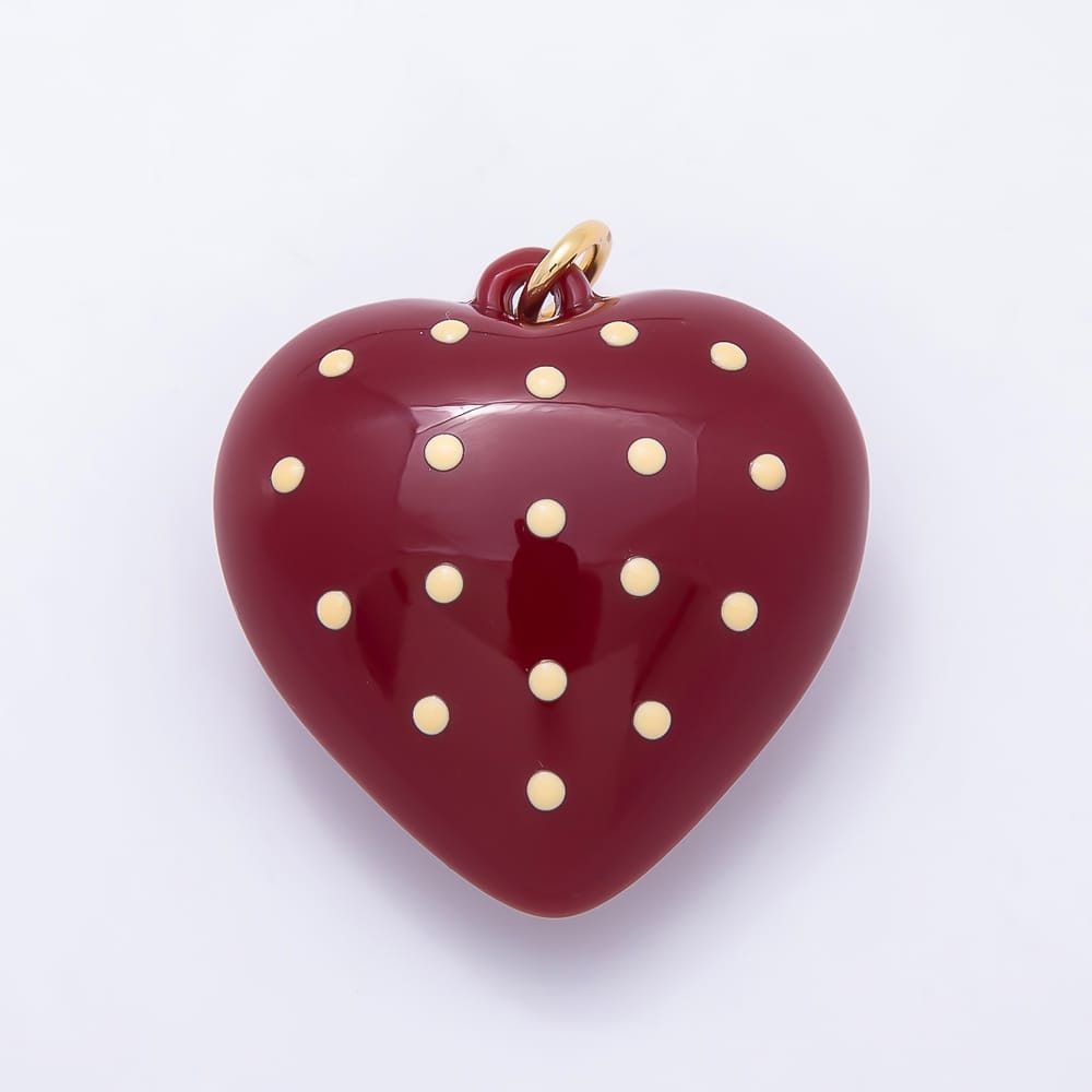 AUNTUMN FALL 18K Gold Filled 44mm Yellow Polka Dotted Red Enamel Resin Chubby Heart Charm | Charms-02394